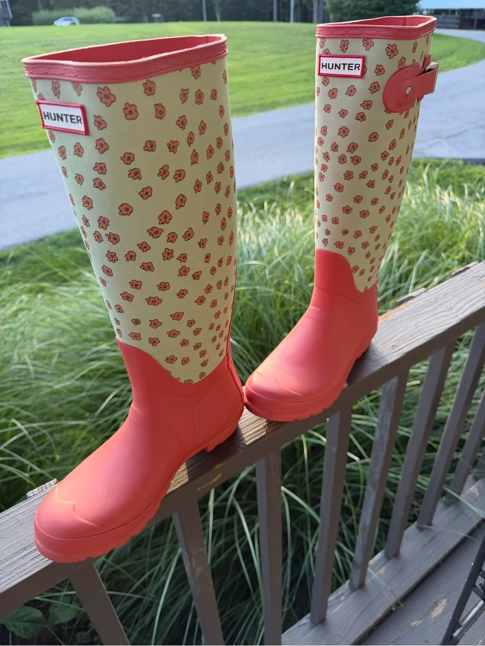 Brand New Hunter Coral & Mint Floral Tall Rain Boots
